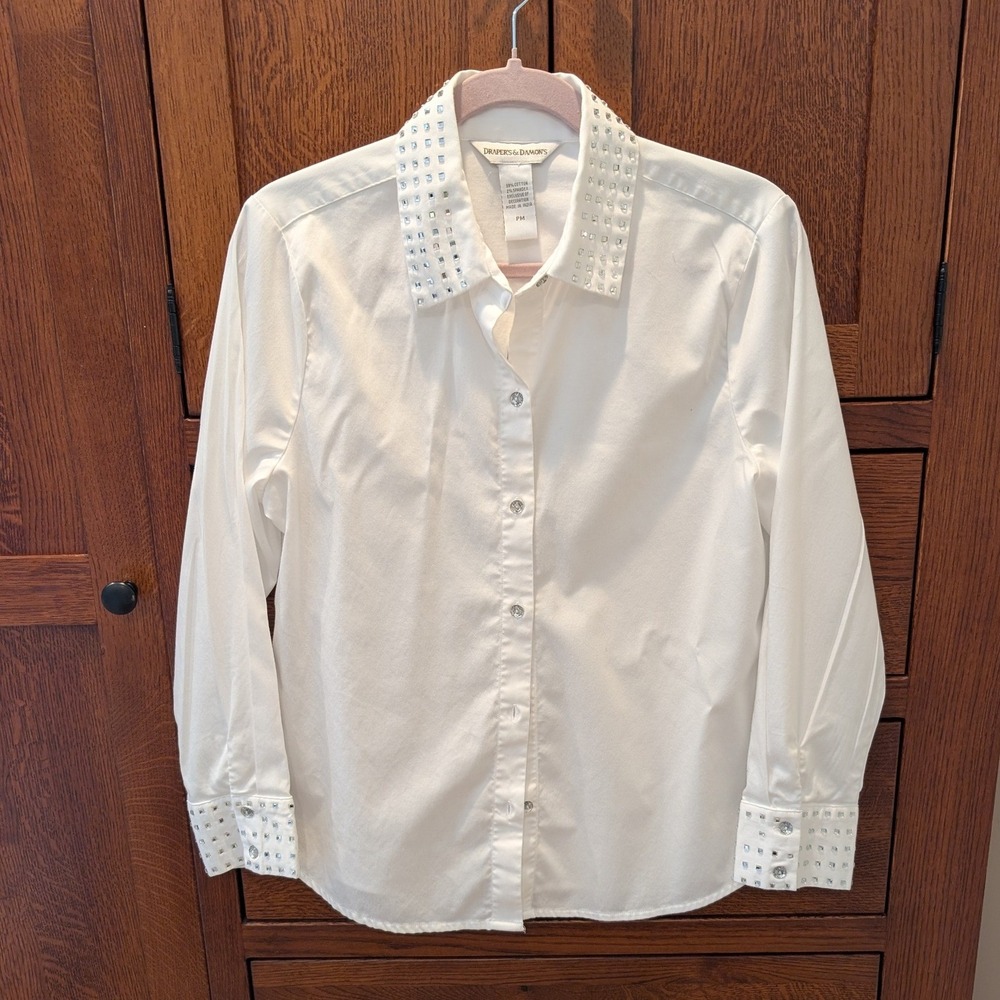 Drapers & Damons White Button Down Shirt Studded Collar Cuff Petite Medium